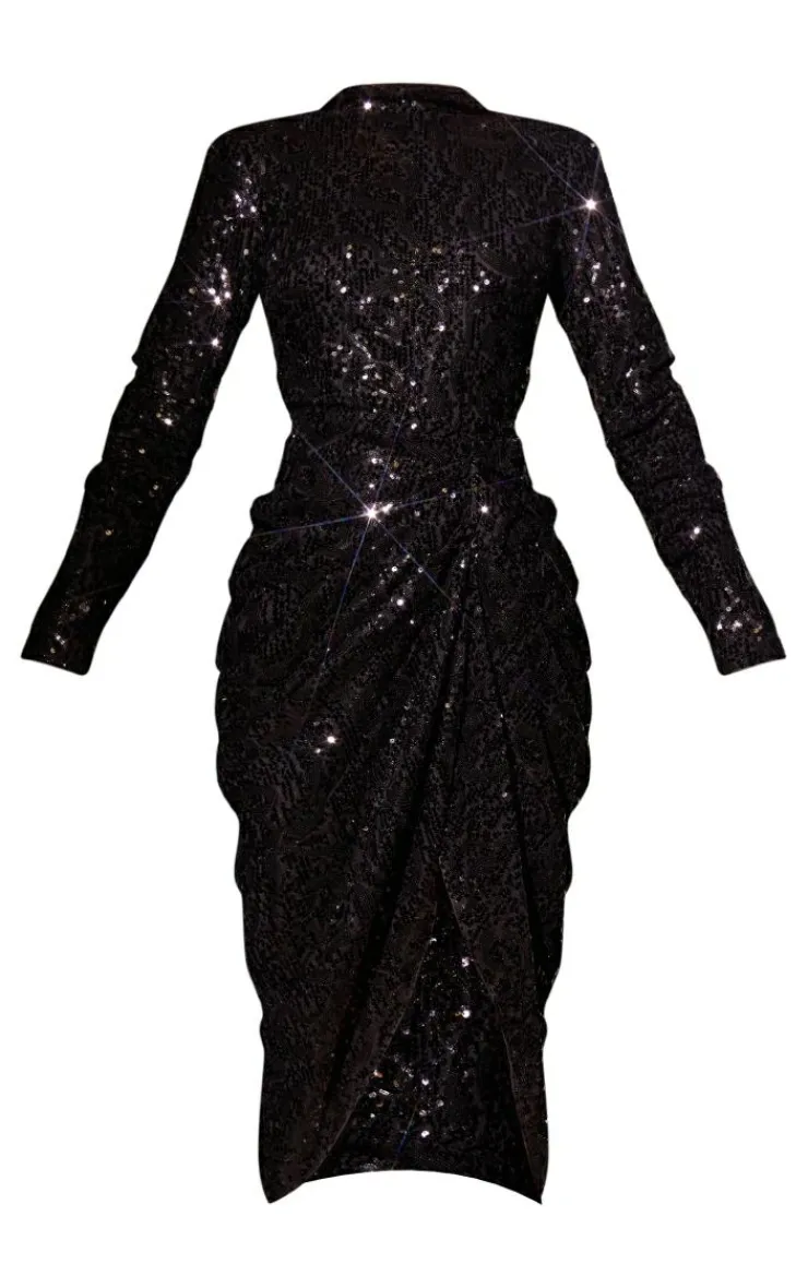 Sequin High Neck Draped Midi Dress-PrettyLittleThing Sale