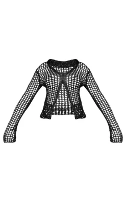 Discount PrettyLittleThing Sequin Knit Beach Shirt Black