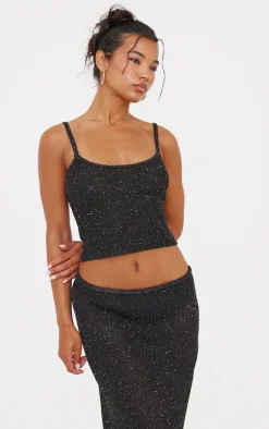 Best PrettyLittleThing Sequin Knit Cami Top Black
