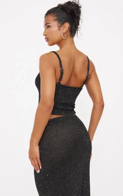 Best PrettyLittleThing Sequin Knit Cami Top Black