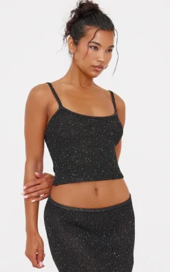 Best PrettyLittleThing Sequin Knit Cami Top Black