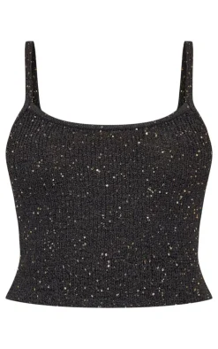 Best PrettyLittleThing Sequin Knit Cami Top Black