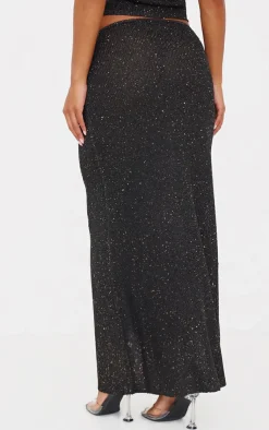 New PrettyLittleThing Sequin Knit Maxi Skirt Black