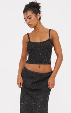 New PrettyLittleThing Sequin Knit Maxi Skirt Black