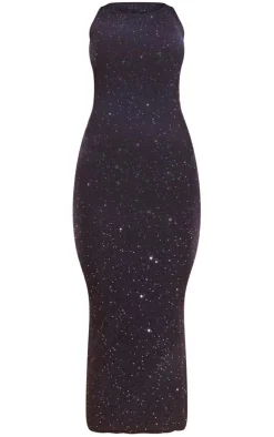 Sequin Knitted Racer Neck Maxi Dress-PrettyLittleThing New