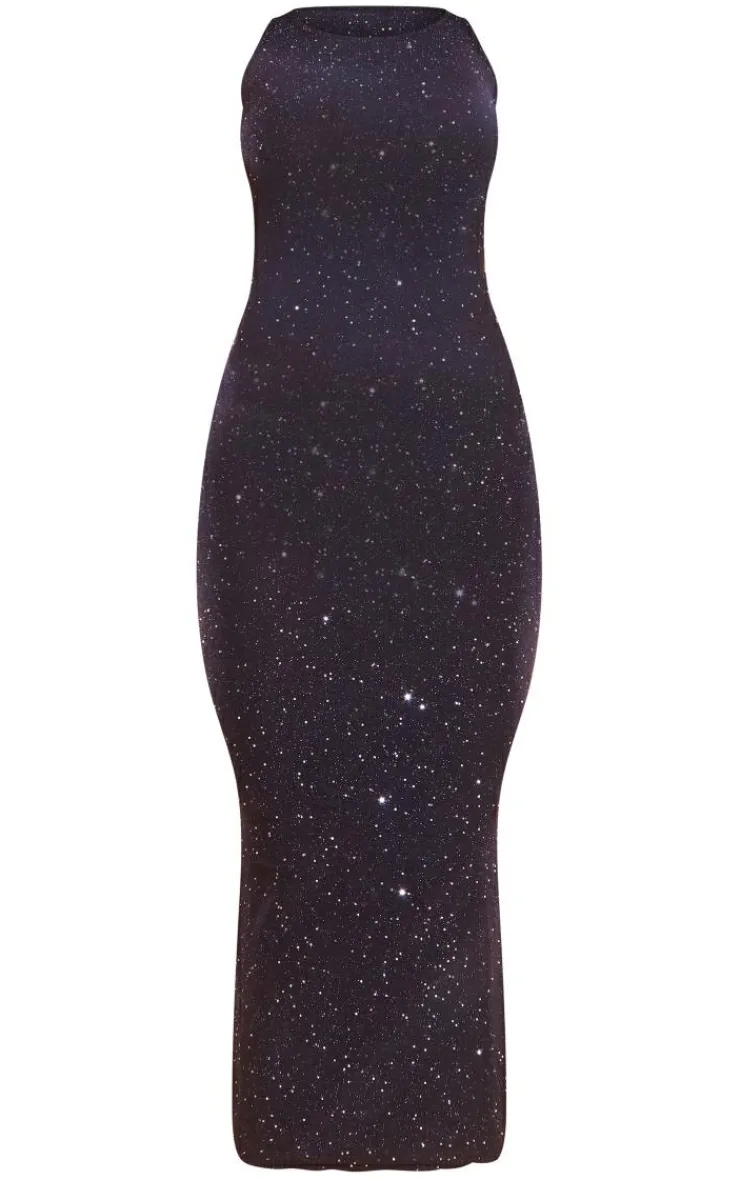 Sequin Knitted Racer Neck Maxi Dress-PrettyLittleThing New