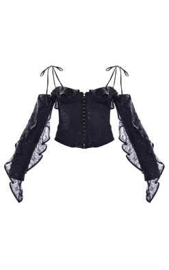 PrettyLittleThing Corsets*Sequin Lace Detail Boned Bardot Corset
