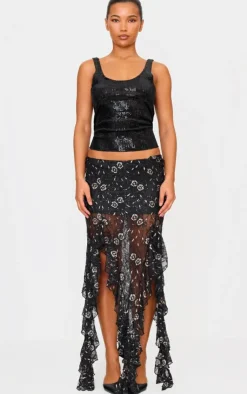 Sequin Lace Drape Detail Maxi Skirt-PrettyLittleThing Hot