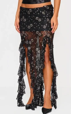 Sequin Lace Drape Detail Maxi Skirt-PrettyLittleThing Hot