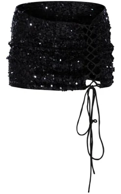 Sequin Lace Up Side Micro Mini Skirt-PrettyLittleThing Best