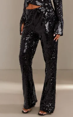 Outlet PrettyLittleThing Sequin Low Rise Flared Pants Black