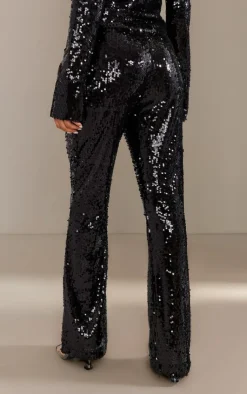 Outlet PrettyLittleThing Sequin Low Rise Flared Pants Black