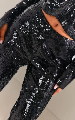 Outlet PrettyLittleThing Sequin Low Rise Flared Pants Black
