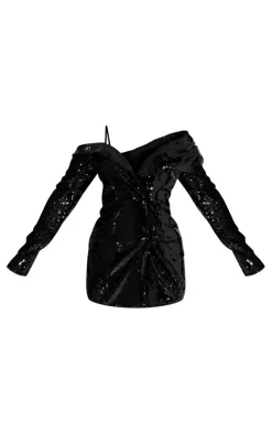 Sequin Oversized Off Shoulder Blazer Dress-PrettyLittleThing Outlet
