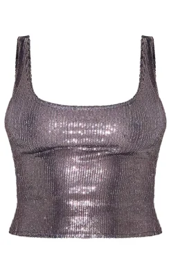 Sequin Scoop Neck Long Top-PrettyLittleThing Outlet