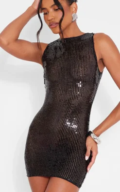 Sequin Sheer Racer Bodycon Mini Dress-PrettyLittleThing Online