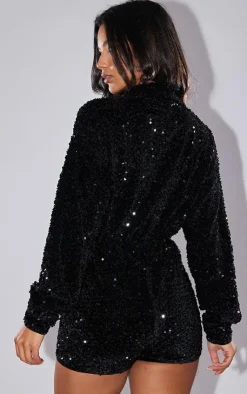 Sequin Shirt Romper-PrettyLittleThing Discount