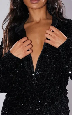 Sequin Shirt Romper-PrettyLittleThing Discount