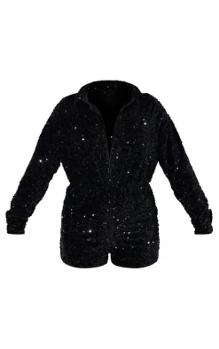 Sequin Shirt Romper-PrettyLittleThing Discount