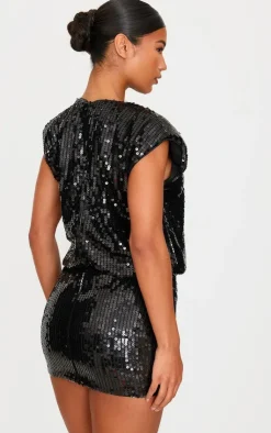 Sequin Shoulder Pad Sleeveless Bodycon Dress-PrettyLittleThing Best