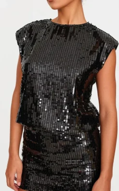 Sequin Shoulder Pad Sleeveless Bodycon Dress-PrettyLittleThing Best