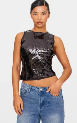 Sequin Sleeveless Long Top-PrettyLittleThing