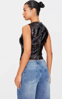 Sequin Sleeveless Long Top-PrettyLittleThing