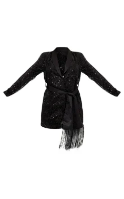 Sequin Tassel Tie Detail Blazer Dress-PrettyLittleThing New