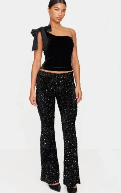 PrettyLittleThing Christmas Day Outfits*Sequin Velvet Flared Pants