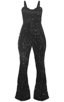 Sequin Velvet Waistband Strappy Jumpsuit-PrettyLittleThing