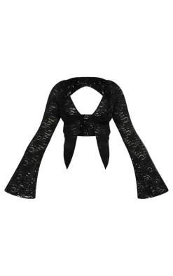 Best PrettyLittleThing Sheer Broderie Lace Halterneck Crop Top Black