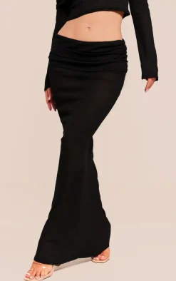 Best PrettyLittleThing Sheer Burnout Mesh Fold Over Hem Low Rise Maxi Skirt Black