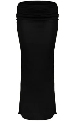 Best PrettyLittleThing Sheer Burnout Mesh Fold Over Hem Low Rise Maxi Skirt Black
