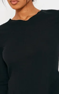 Outlet PrettyLittleThing Sheer Cheesecloth Textured Split Sleeve Long Top Black