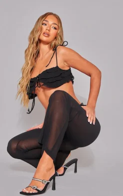 Clearance PrettyLittleThing Sheer Chiffon Ruffle Detail Bralet Black