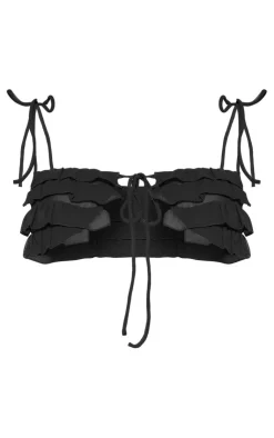 Clearance PrettyLittleThing Sheer Chiffon Ruffle Detail Bralet Black