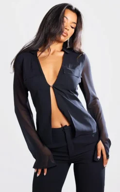 Online PrettyLittleThing Sheer Chiffon Wide Leg Pants Black