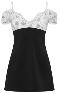 Sheer Contrast Lace Stretch Woven Mini Dress-PrettyLittleThing Hot