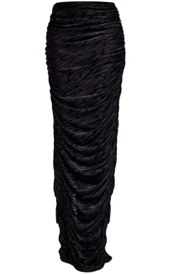 Clearance PrettyLittleThing Sheer Devore Ruched Midaxi Skirt Black