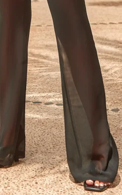 Hot PrettyLittleThing Sheer High Waisted Flared Pants Black