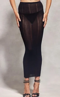 New PrettyLittleThing Sheer Knit Low Rise Maxi Skirt Black