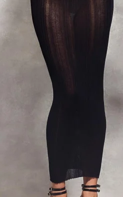 New PrettyLittleThing Sheer Knit Low Rise Maxi Skirt Black