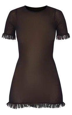 Sheer Knit Raw Edge Mini Dress-PrettyLittleThing Best