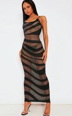 Sheer Knit Stripe Midi Dress-PrettyLittleThing Sale