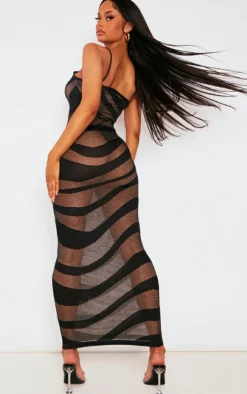 Sheer Knit Stripe Midi Dress-PrettyLittleThing Sale