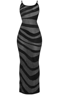 Sheer Knit Stripe Midi Dress-PrettyLittleThing Sale