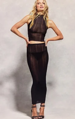 PrettyLittleThing Sheer Knit Top Black