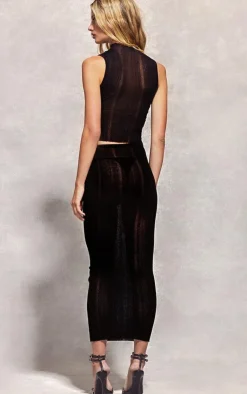 PrettyLittleThing Sheer Knit Top Black