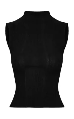 PrettyLittleThing Sheer Knit Top Black