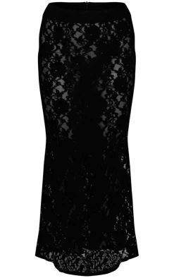 Outlet PrettyLittleThing Sheer Lace Low Rise Fishtail Maxi Skirt Black